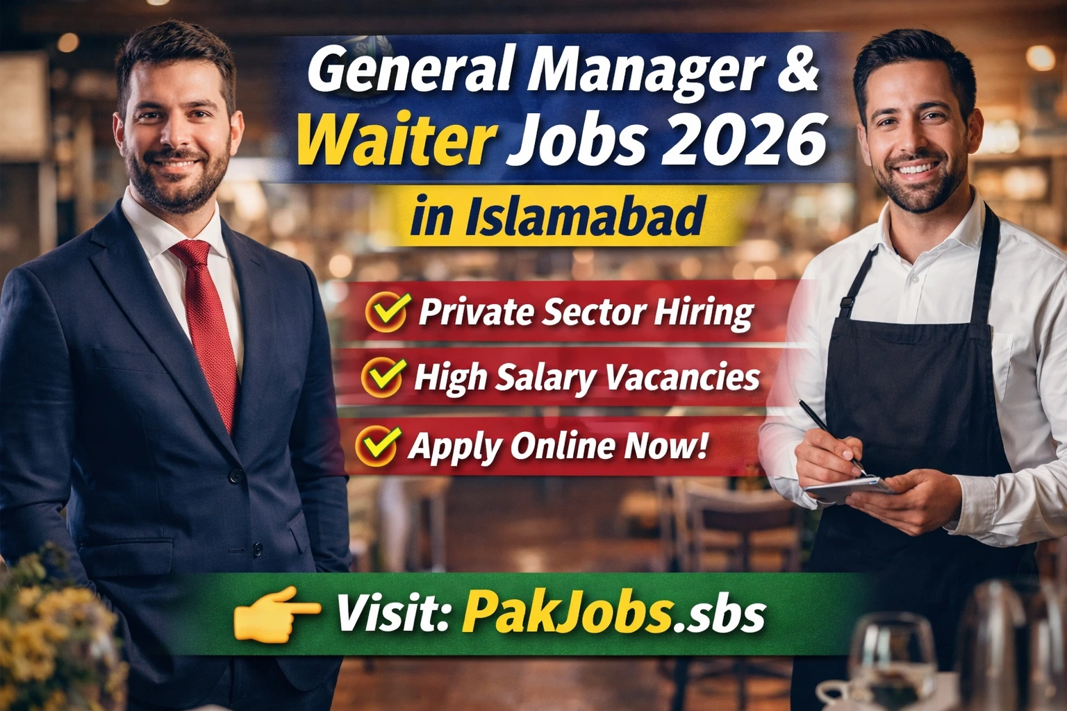 General Manager & Waiter Jobs 2026