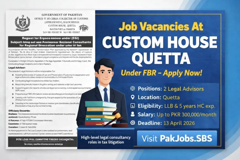 Job Vacancies at Custom House Quetta 2026